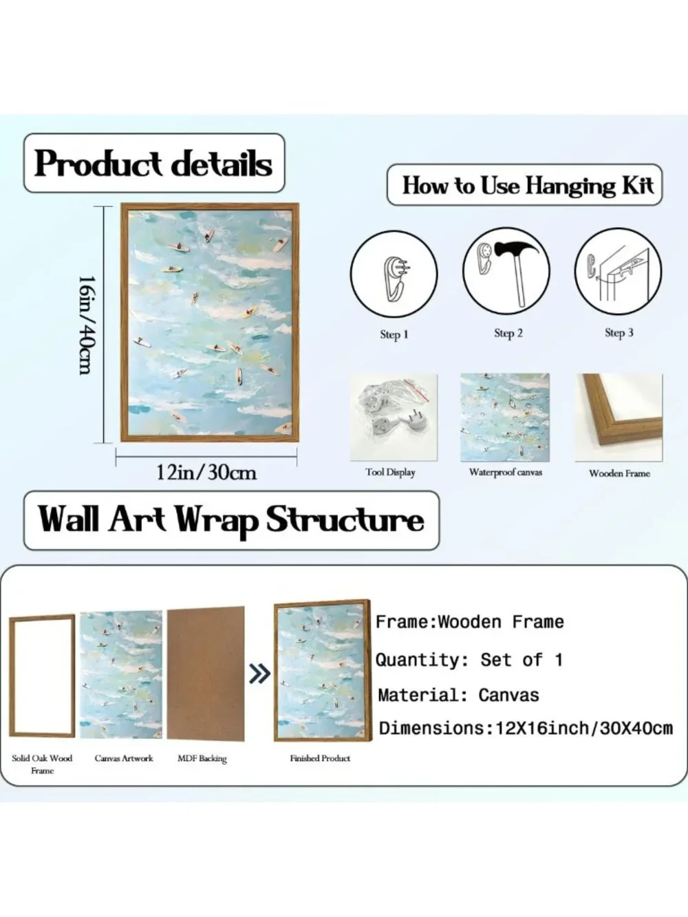 Abstract Surfing Canvas Wall Art - Coastal Ocean Decor for Living Room & Bedroom